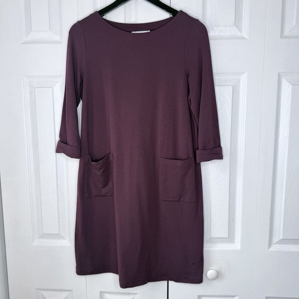 Pure J Jill Affinity French Terry Pocket Dress S Small Petite Plum Burgundy Pima